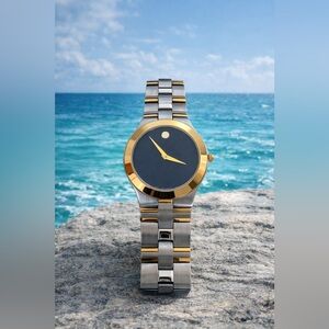 Movado Museum Classic Two Tone Swiss Watch Sapphire Crystal Minimalist